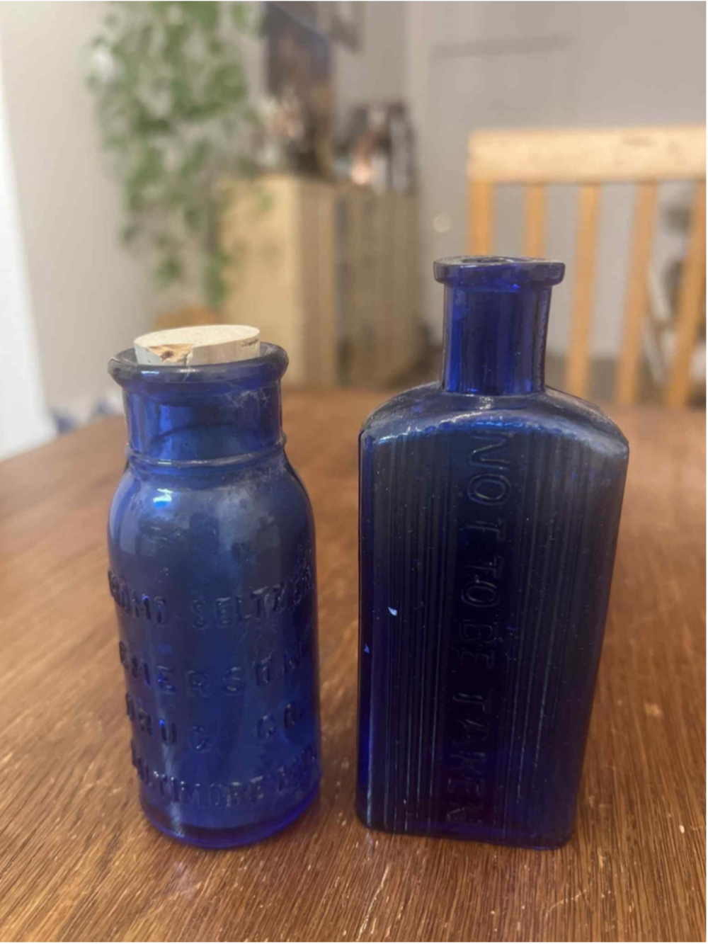 Antique Cobalt Blue Bottles Bromo Seltzer Emerson Drug Co & Poison Not To Be Tak